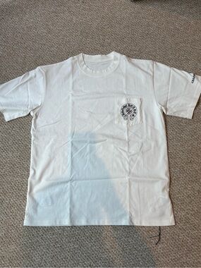 Chrome Hearts White Short-Sleeve Pocket Tee with Chest Emblem